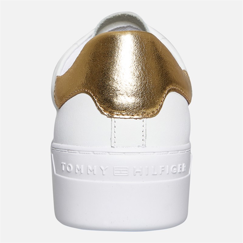Tommy Hilfiger Womens Metallic Platform Court Trainers White/Gold