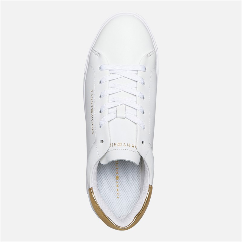 Tommy Hilfiger Womens Metallic Platform Court Trainers White/Gold