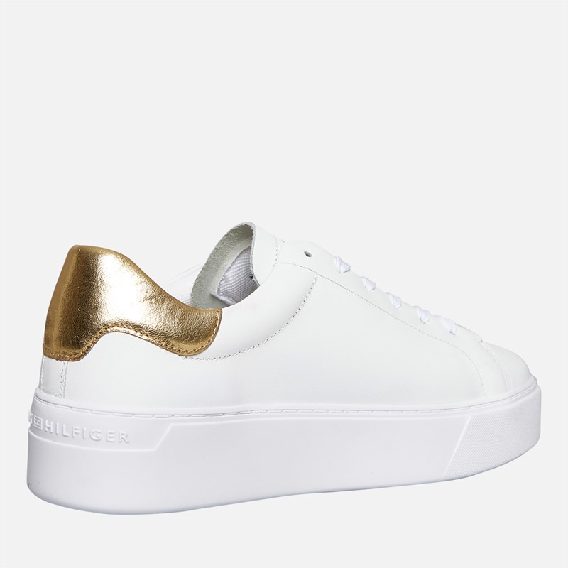 Tommy Hilfiger Womens Metallic Platform Court Trainers White/Gold