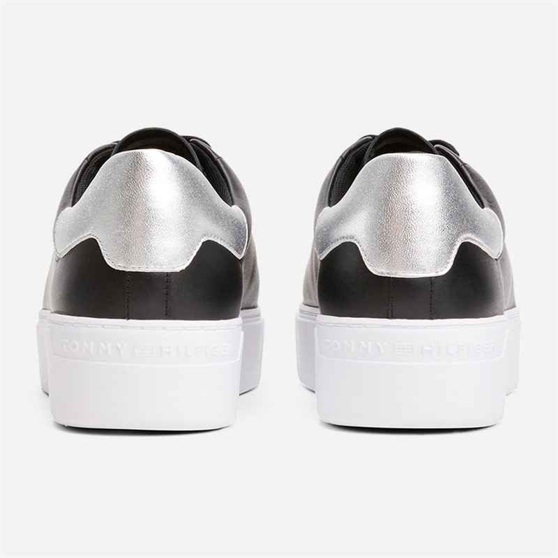Tommy Hilfiger Womens Metallic Platform Court Trainers Black/Silver