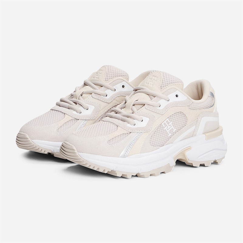 Tommy Hilfiger Womens Rugged Runner Trainers Newsprint/Light Grey