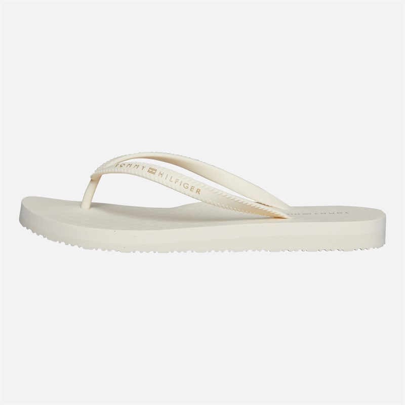 Tommy Hilfiger Womens Logo Flip Flops Ivory Petal