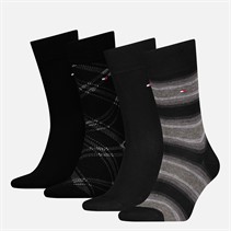 Tommy Hilfiger Mens Stripe And Check Eco Four Pack Socks Black