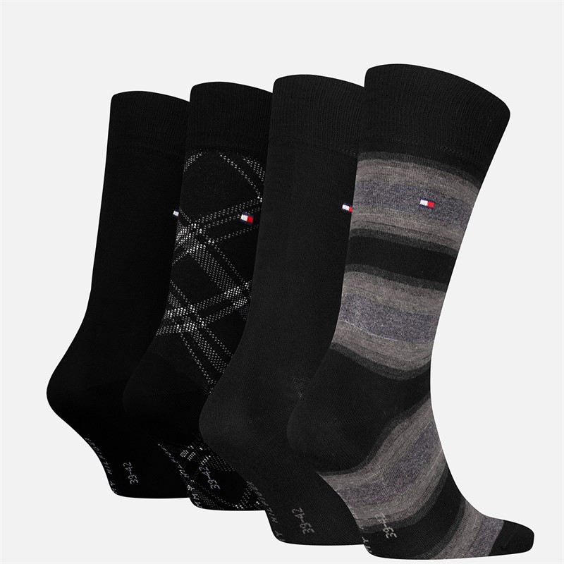 Tommy Hilfiger Mens Stripe And Check Eco Four Pack Socks Black