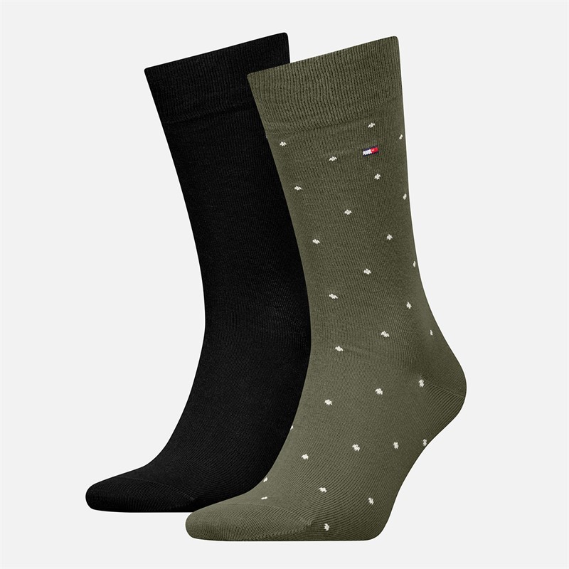 Tommy Hilfiger Mens Dot Two Pack Socks Army Green