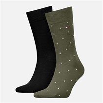 Tommy Hilfiger Mens Dot Two Pack Socks Army Green