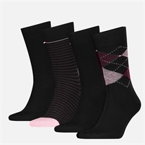Tommy Hilfiger Mens Check Stripe Dot Four Pack Socks Burgundy