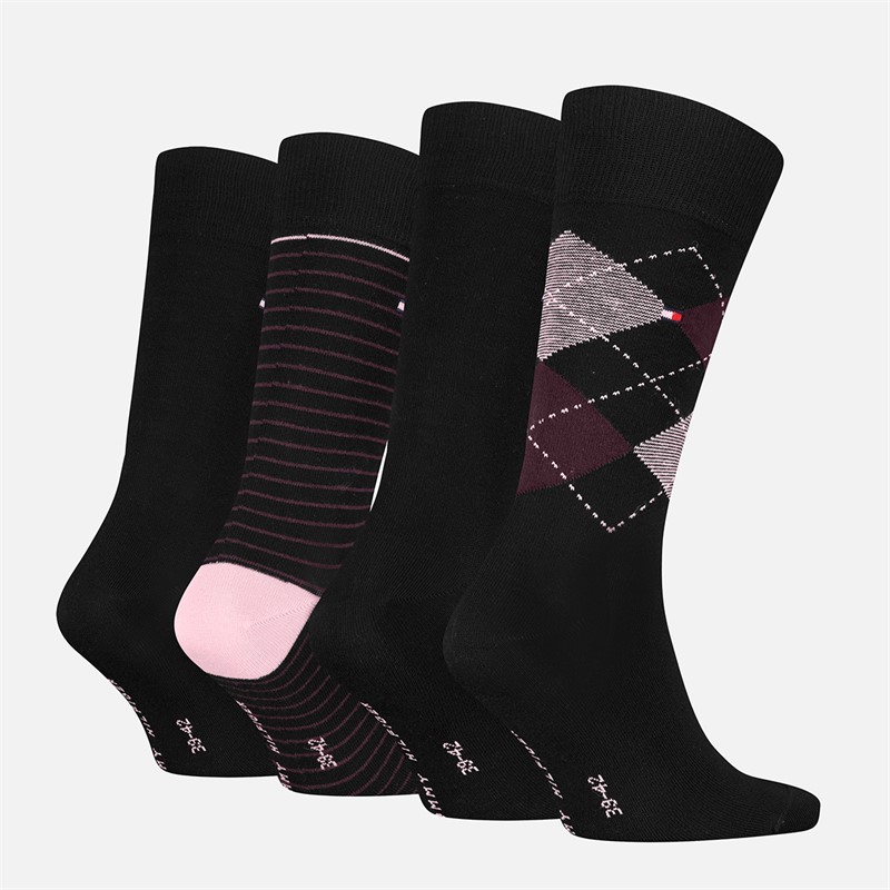 Tommy Hilfiger Mens Check Stripe Dot Four Pack Socks Burgundy