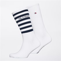 Tommy Hilfiger Mens Breton Strip Two Pack Socks White