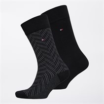 Tommy Hilfiger Mens Irregular Herringbone Two Pack Socks Black