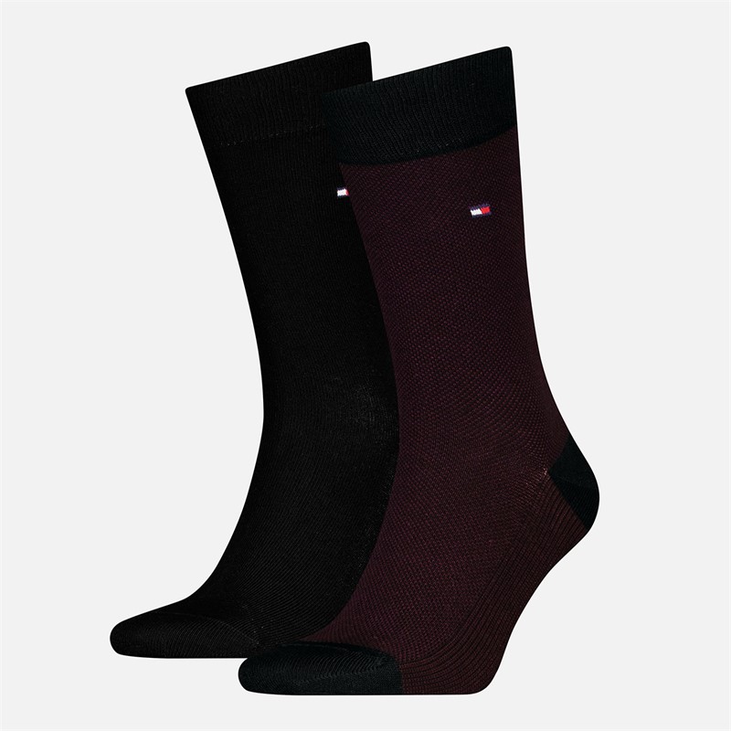Tommy Hilfiger Mens Two Pack Birdseye Socks Burgundy