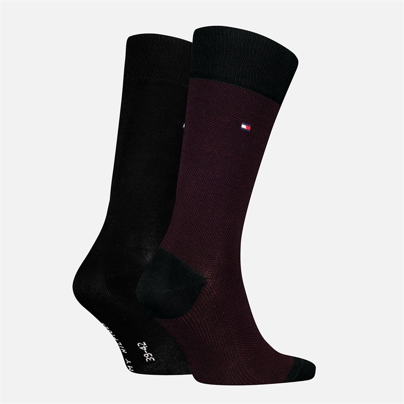 Tommy Hilfiger Mens Two Pack Birdseye Socks Burgundy