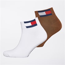 Tommy Hilfiger Flag Two Pack Quarter Socks Brown