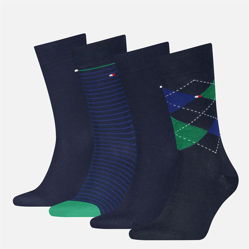 Tommy Hilfiger Mens Check Stripe Dot Four Pack Socks Blue