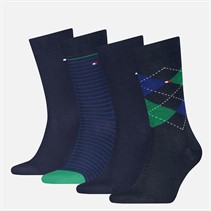 Tommy Hilfiger Mens Check Stripe Dot Four Pack Socks Blue