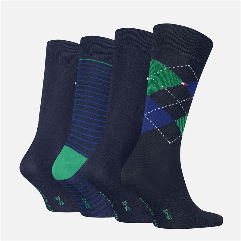 Tommy Hilfiger Mens Check Stripe Dot Four Pack Socks Blue