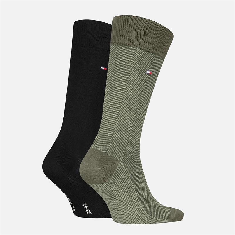 Tommy Hilfiger Mens Nappy Herringbone Two Pack Socks Army Green