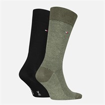 Tommy Hilfiger Mens Nappy Herringbone Two Pack Socks Army Green