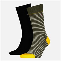 Tommy Hilfiger Mens Two Pack Small Stripe Socks Army Green