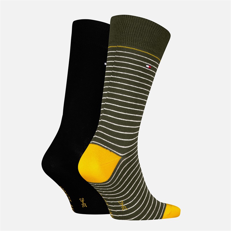 Tommy Hilfiger Mens Two Pack Small Stripe Socks Army Green