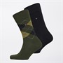 Tommy Hilfiger Mens Two Pack Check Socks Army Green