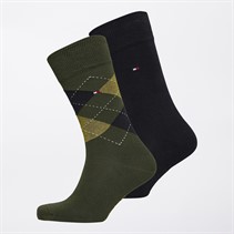 Tommy Hilfiger Mens Two Pack Check Socks Army Green