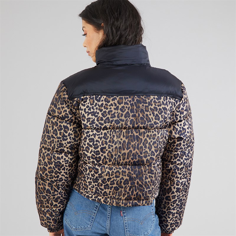 Tommy Hilfiger Womens Cropped Leopard Puffer Coat Leopard Aop