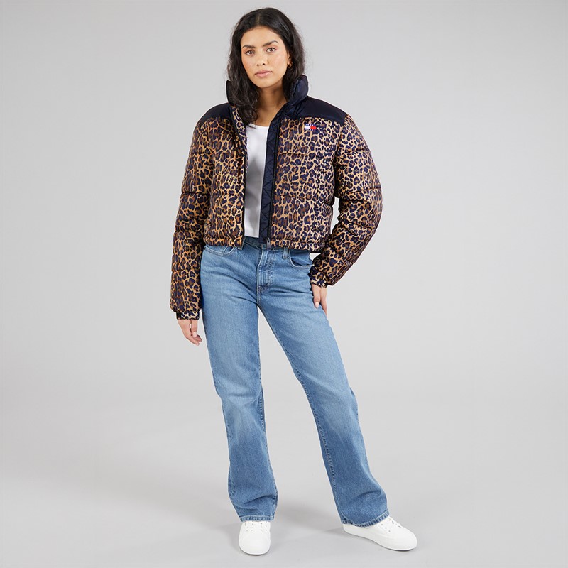 Tommy Hilfiger Womens Cropped Leopard Puffer Coat Leopard Aop