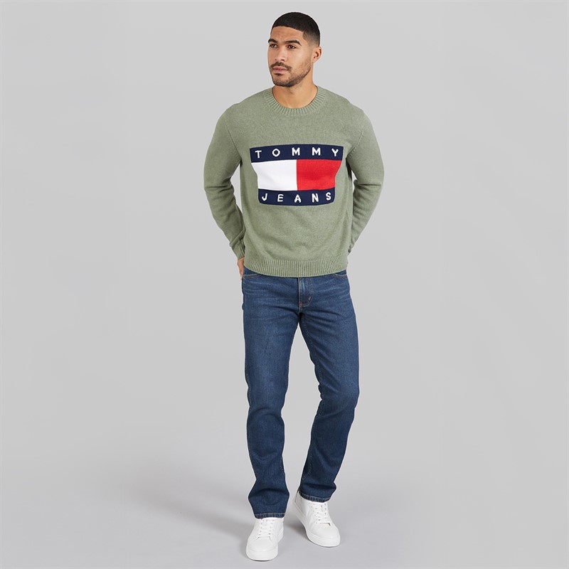 Tommy Hilfiger Mens Melange Flag Jumper Utility Sage Htr