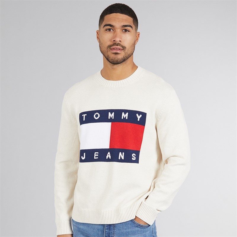 Tommy Hilfiger Mens Melange Flag Jumper Ancient White Htr