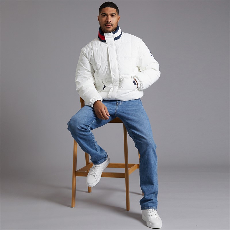 Tommy Hilfiger Mens Dna Collar Puffer Coat Ecru