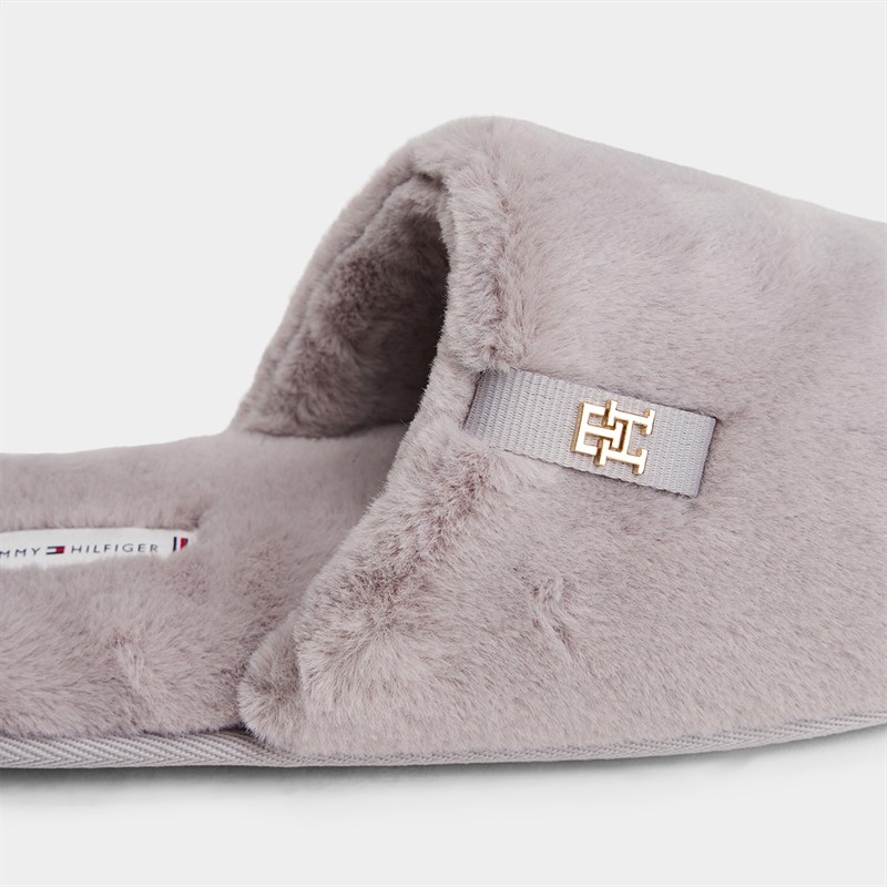 Tommy Hilfiger Womens Faux Fur Mule Slippers Lilac Dusk