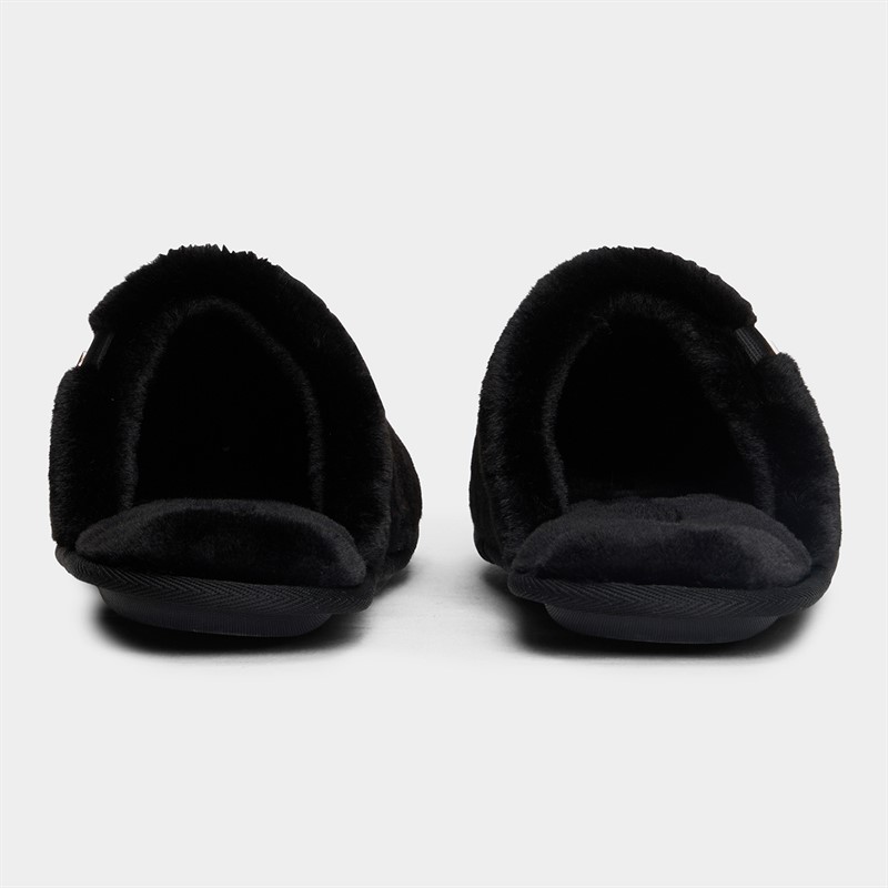 Tommy Hilfiger Womens Faux Fur Mule Slippers Black