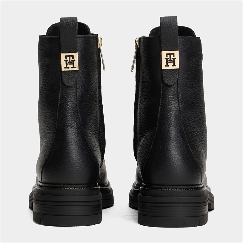 Tommy Hilfiger Womens Pebble Grain Leather Lace Up Boots Black