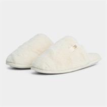 Tommy Hilfiger Womens Faux Fur Mule Slippers Ancient White