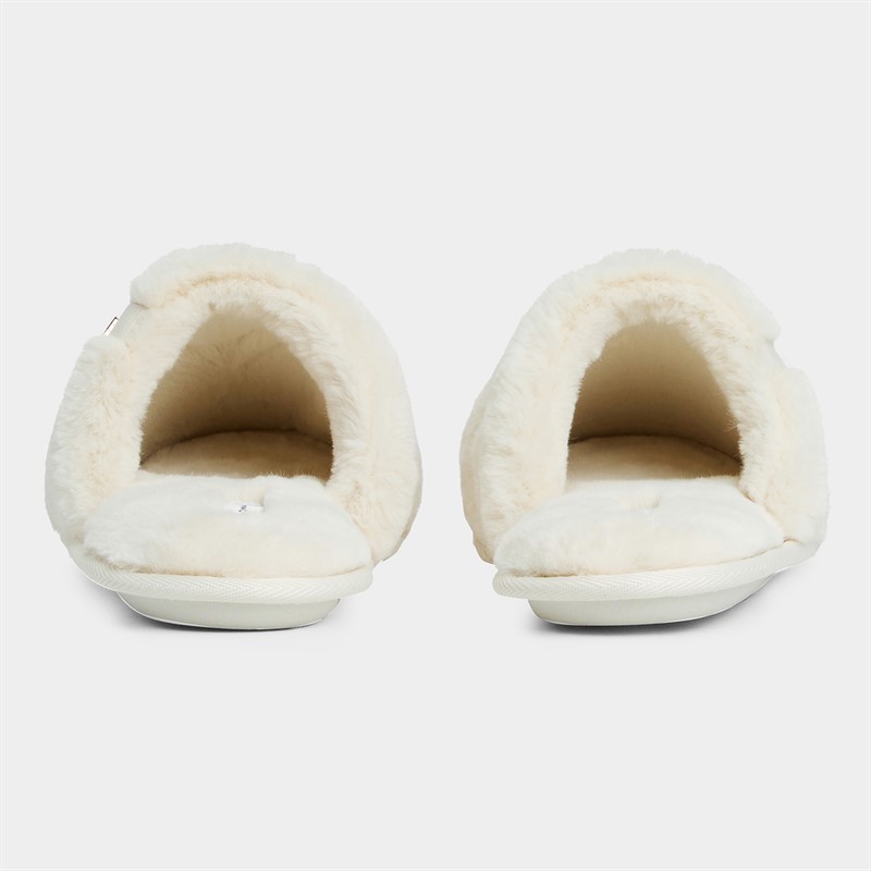 Tommy Hilfiger Womens Faux Fur Mule Slippers Ancient White