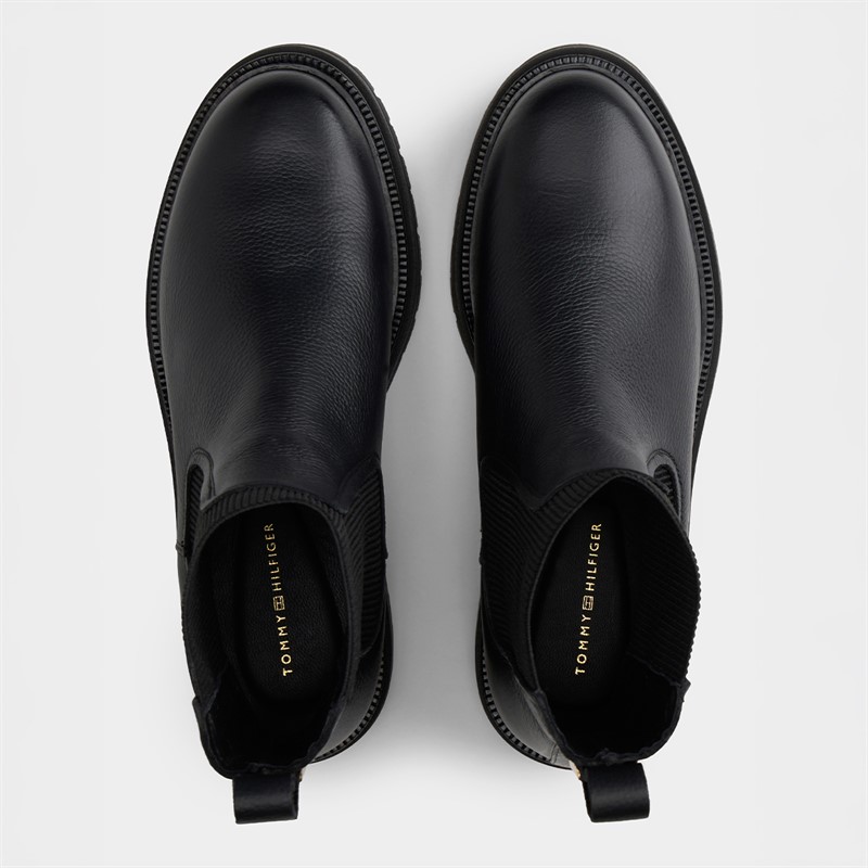 Tommy Hilfiger Womens Pebble Grain Leather Chelsea Boots Black