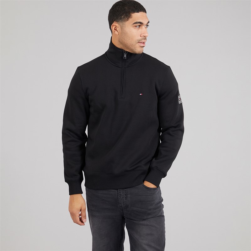Tommy Hilfiger Mens 1/4 Zip Sweatshirt Black