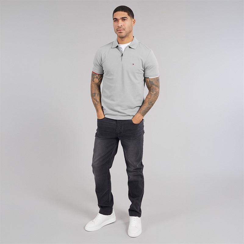 Tommy Hilfiger Mens Zip Regular Polo Shirt Solar Grey