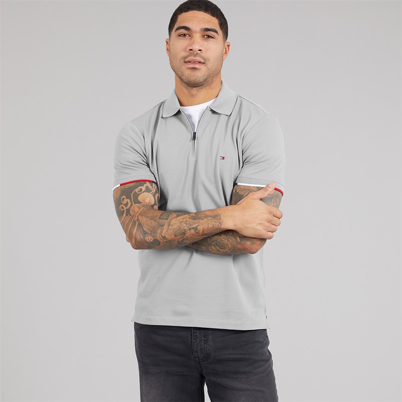 Tommy Hilfiger Mens Zip Regular Polo Shirt Solar Grey