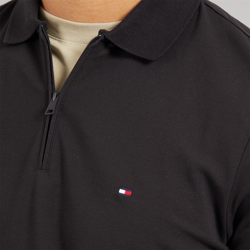 Tommy Hilfiger Mens Zip Up Polo Shirt Black