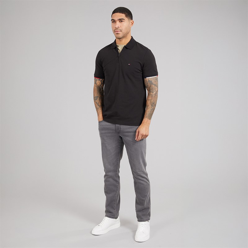 Tommy Hilfiger Mens Zip Up Polo Shirt Black