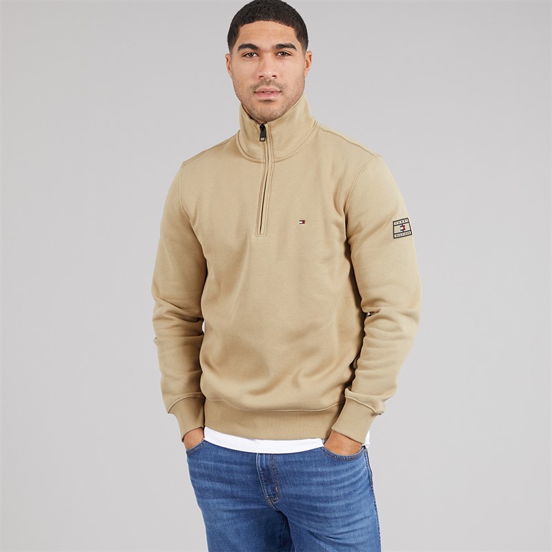 Tommy Hilfiger Mens 1/4 Zip Sweatshirt Surplus Khaki