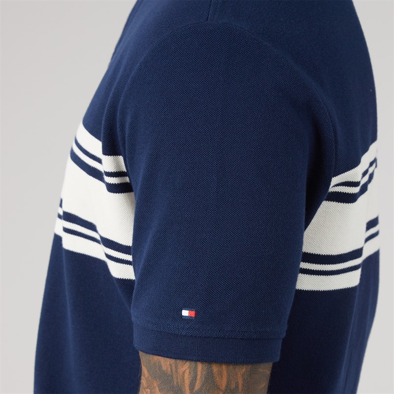 Tommy Hilfiger Mens Placed Breton Polo Shirt Carbon Navy