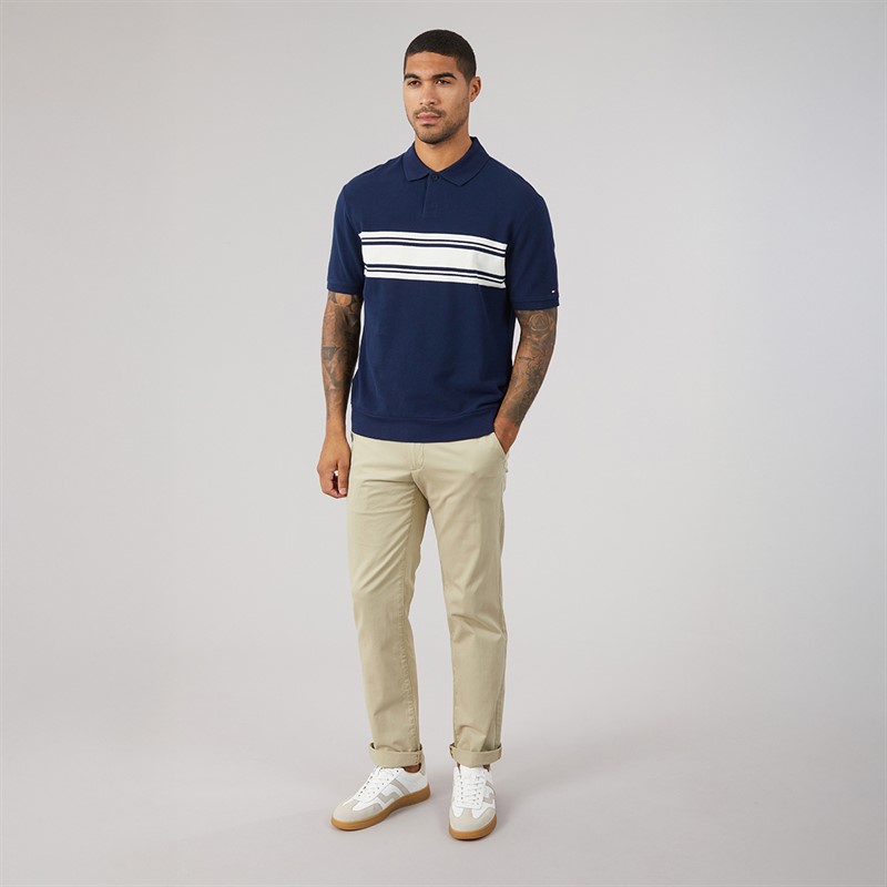 Tommy Hilfiger Mens Placed Breton Polo Shirt Carbon Navy