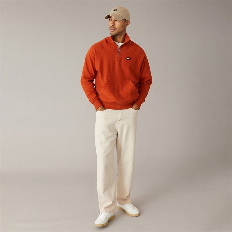 Tommy Hilfiger Mens Tommy Flag Elevated 1/4 Zip Sweatshirt Rusty Ochre