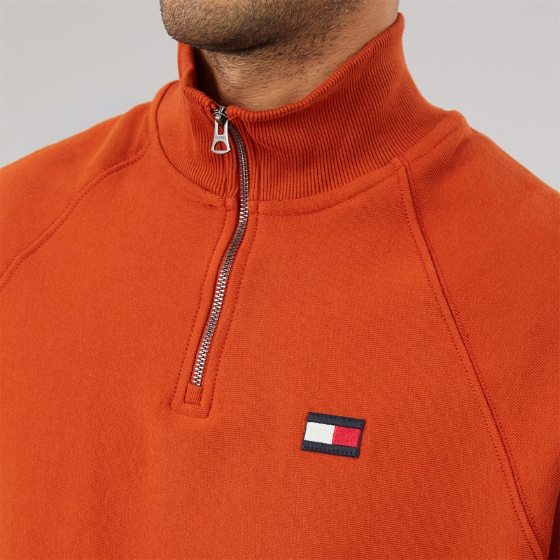 Tommy Hilfiger Mens Tommy Flag Elevated 1/4 Zip Sweatshirt Rusty Ochre