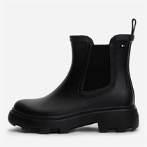 Tommy Hilfiger Womens Rubber Flag Cleated Rain Boots Black