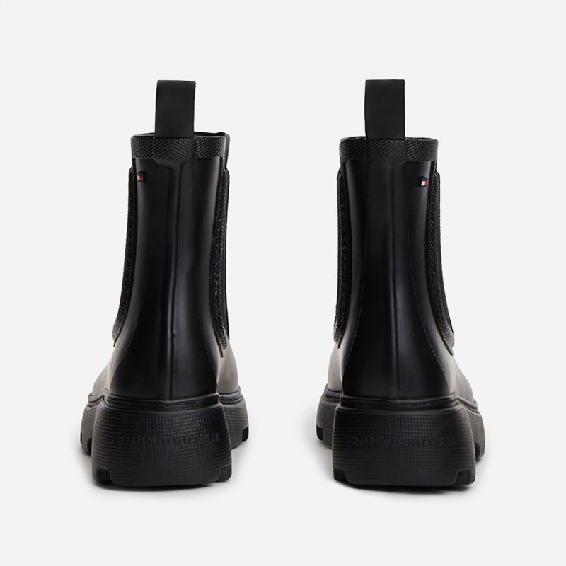 Tommy Hilfiger Womens Rubber Flag Cleated Rain Boots Black