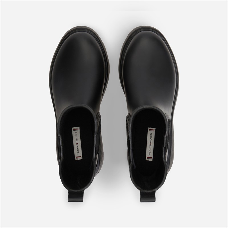 Tommy Hilfiger Womens Rubber Flag Cleated Rain Boots Black